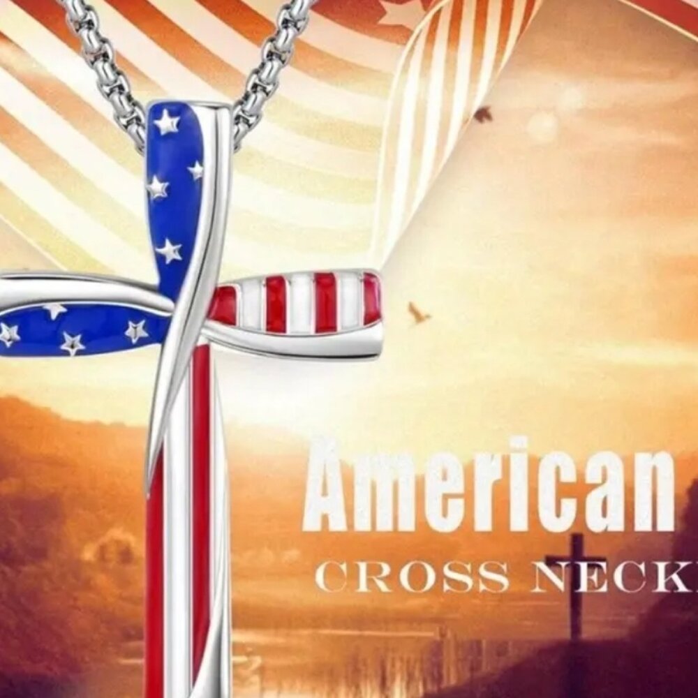 American Flag Cross Patriotic Alloy Pendant Necklace